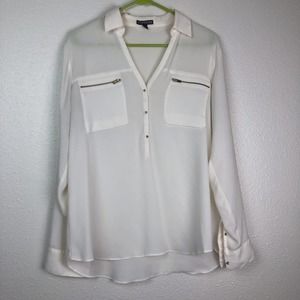 Express cream and gold zipper blouse, L